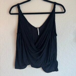 Free People Black Draped Crop Tank – Crinkle Texture, Size Small (See Flaw)